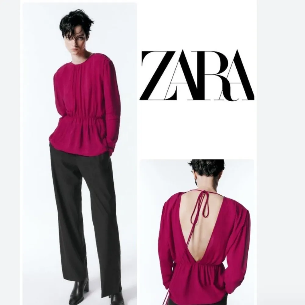 NWOT ZARA SEMI-SHEER BLOUSE WITH SHOULDER PADS BLOGGERS FAV - Image 2