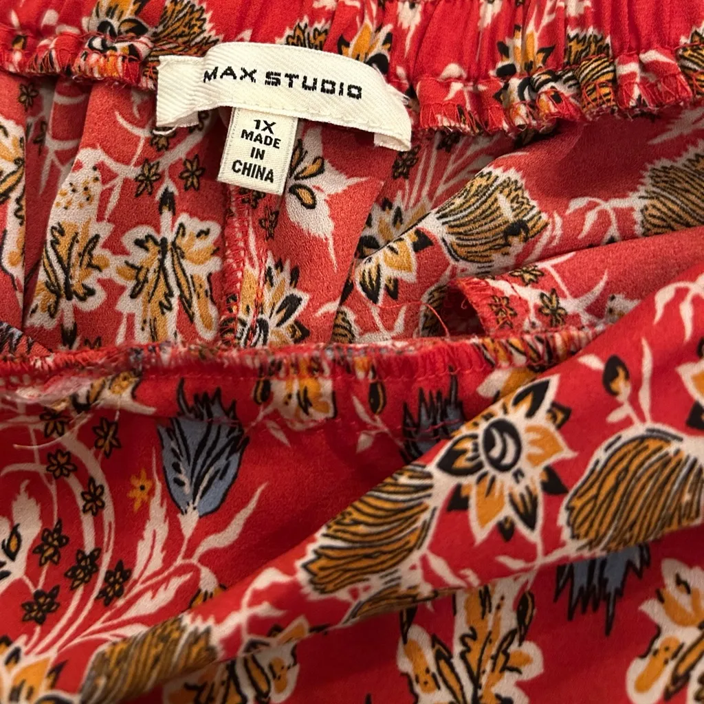 Max Studio Women's Red Floral Print Flowy Wide Leg Pants Size 1X - Image 9