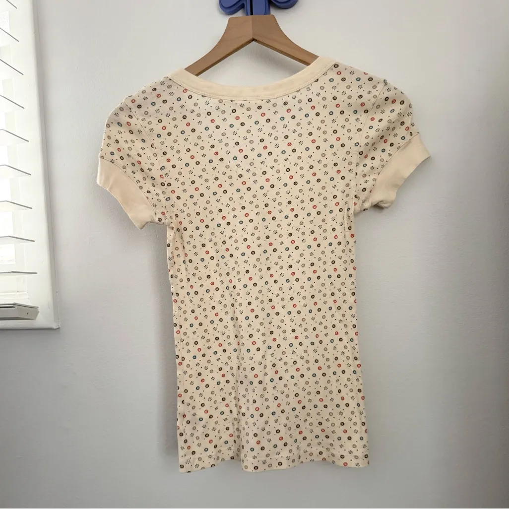 Y2K Medium Henley Short Sleeve Tee Floral Cream Dainty Cottage Preppy - Image 4