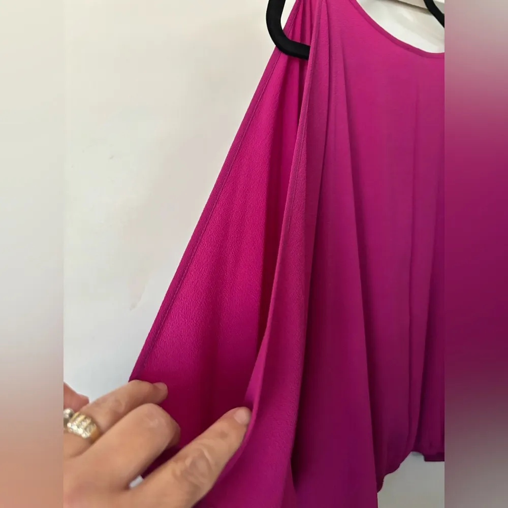 Iz Byer Pink Fuchsia CropBlouse with Removable Gold Necklace Relaxed Stretchy XL - Image 6