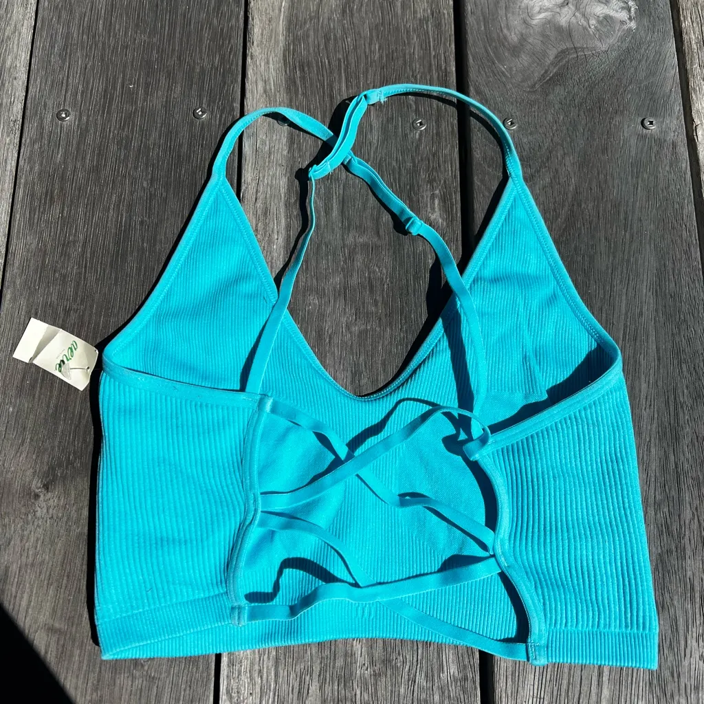 Aerie  blue tank top, crop top, size small, open back - Image 3