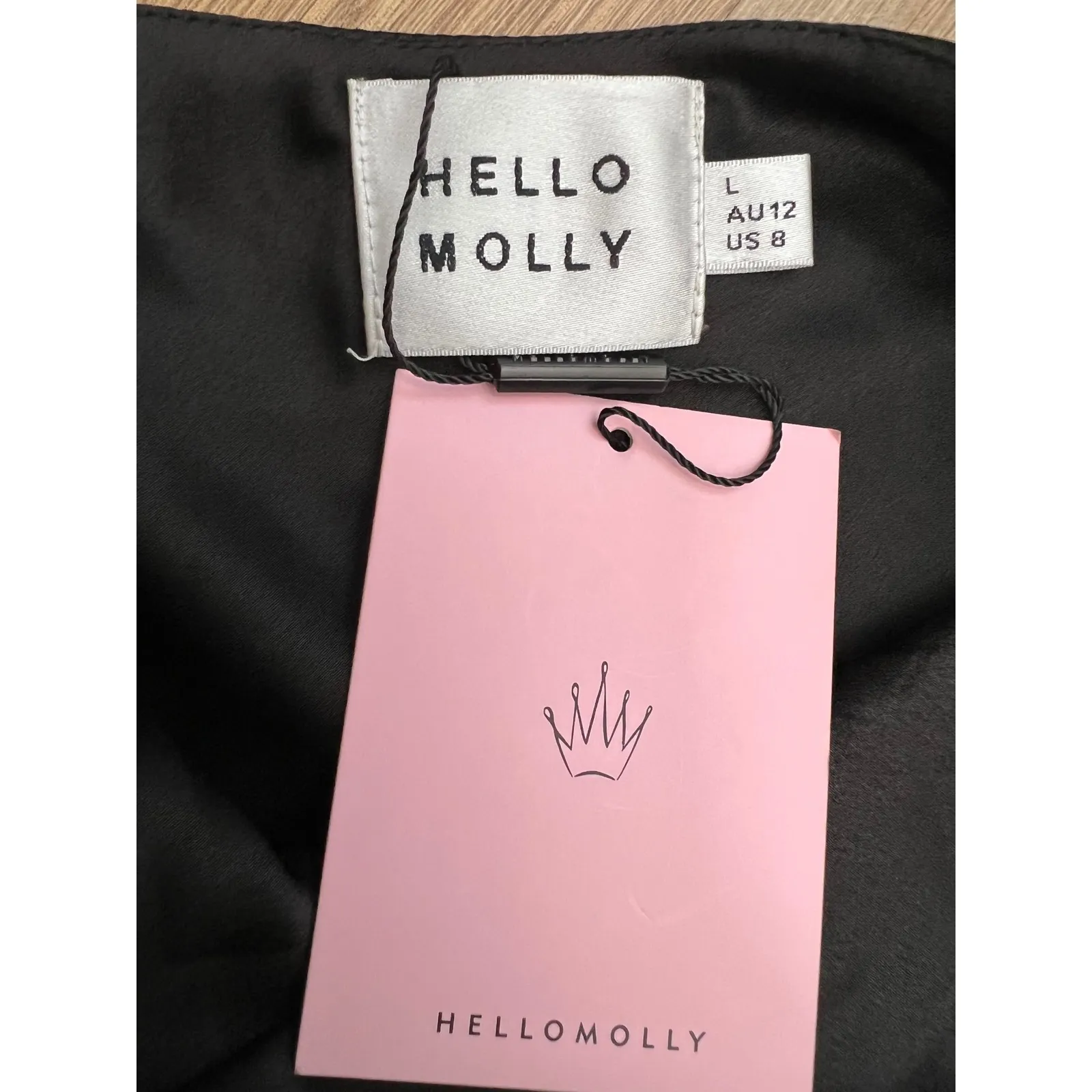 Hello Molly‎ Black One-Shoulder Cutout Mini Dress L | Satin Look Wrap NWT - Image 9