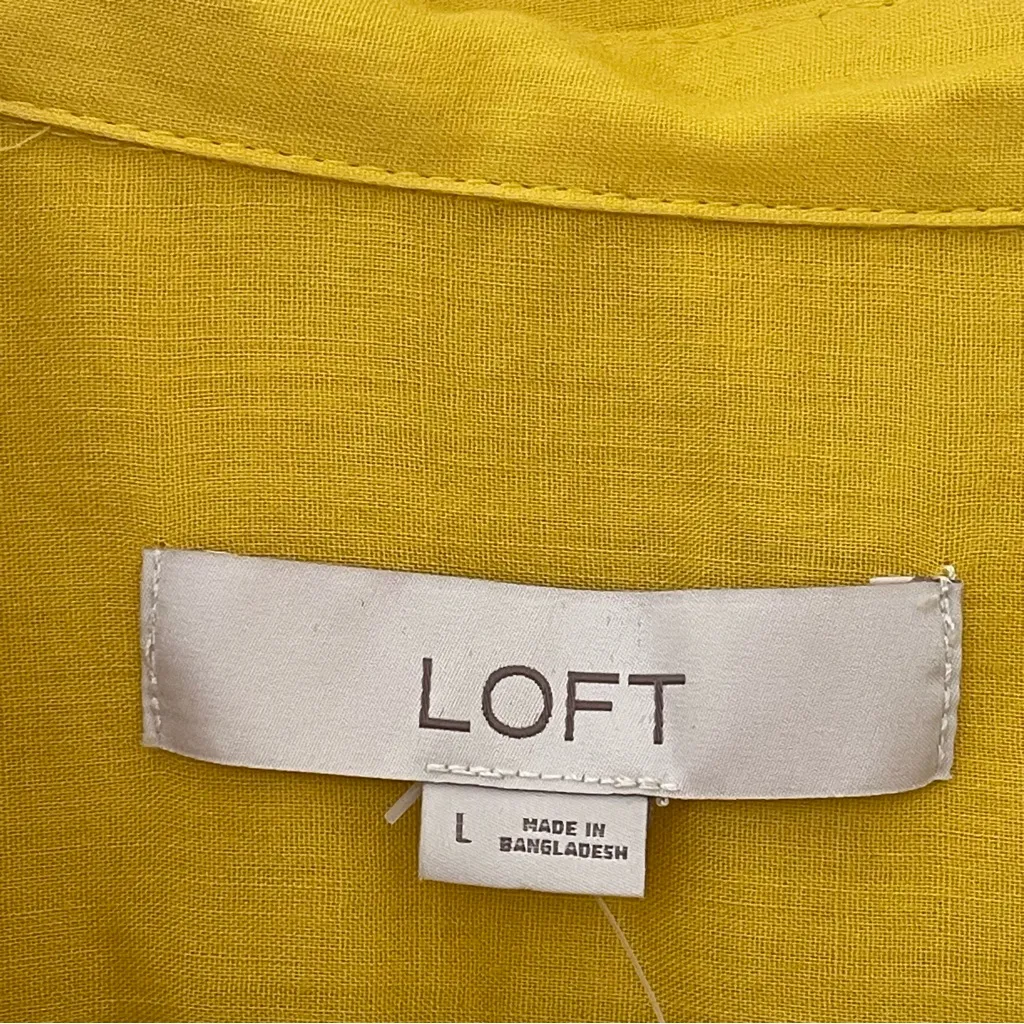 LOFT Cotton Blend Voile Buttondown Shirt Blouse Top Yellow Collared Sz Large - Image 9