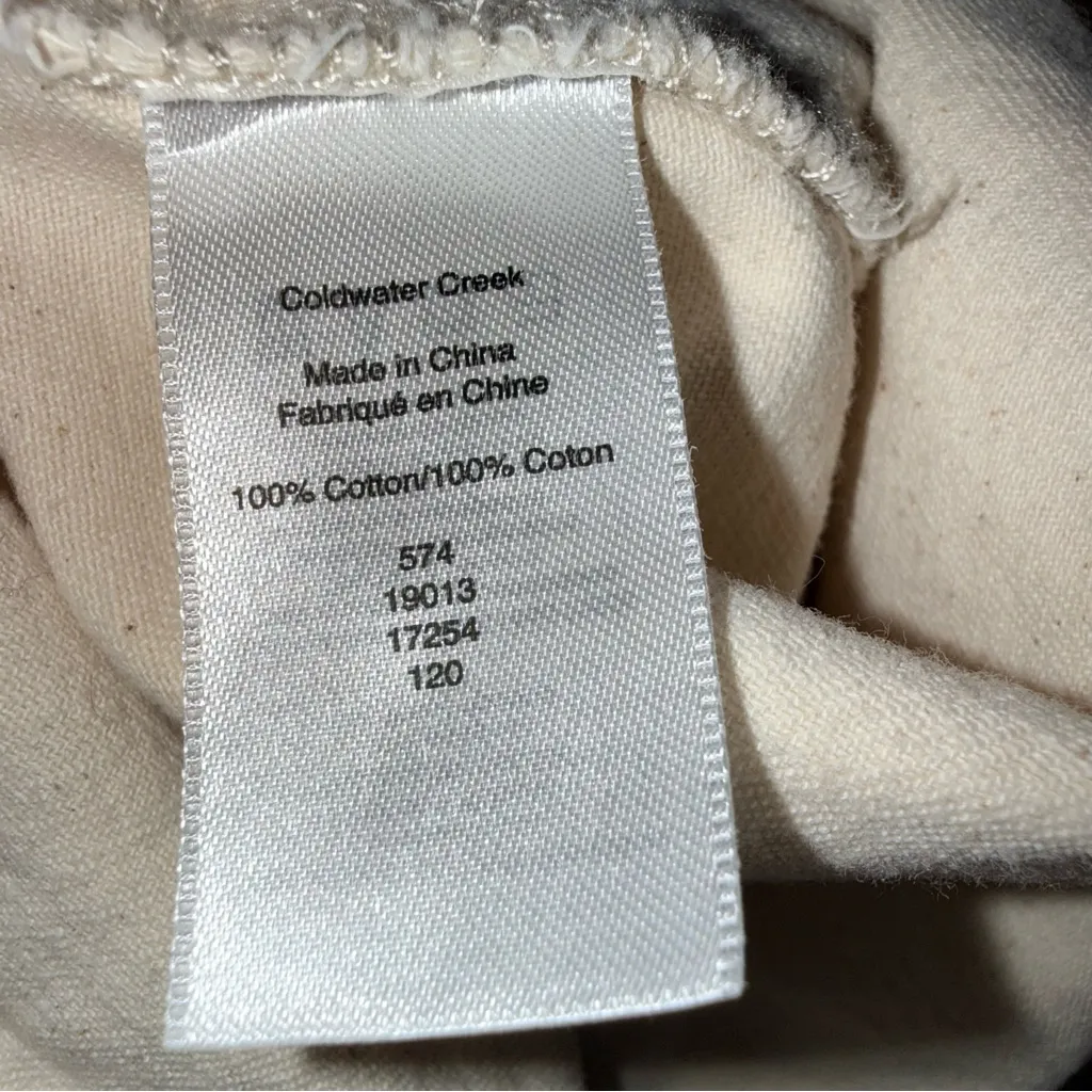 Coldwater Creek Women's Frayed Trim Beige Cotton Denim Jean Jacket size Large - Image 9