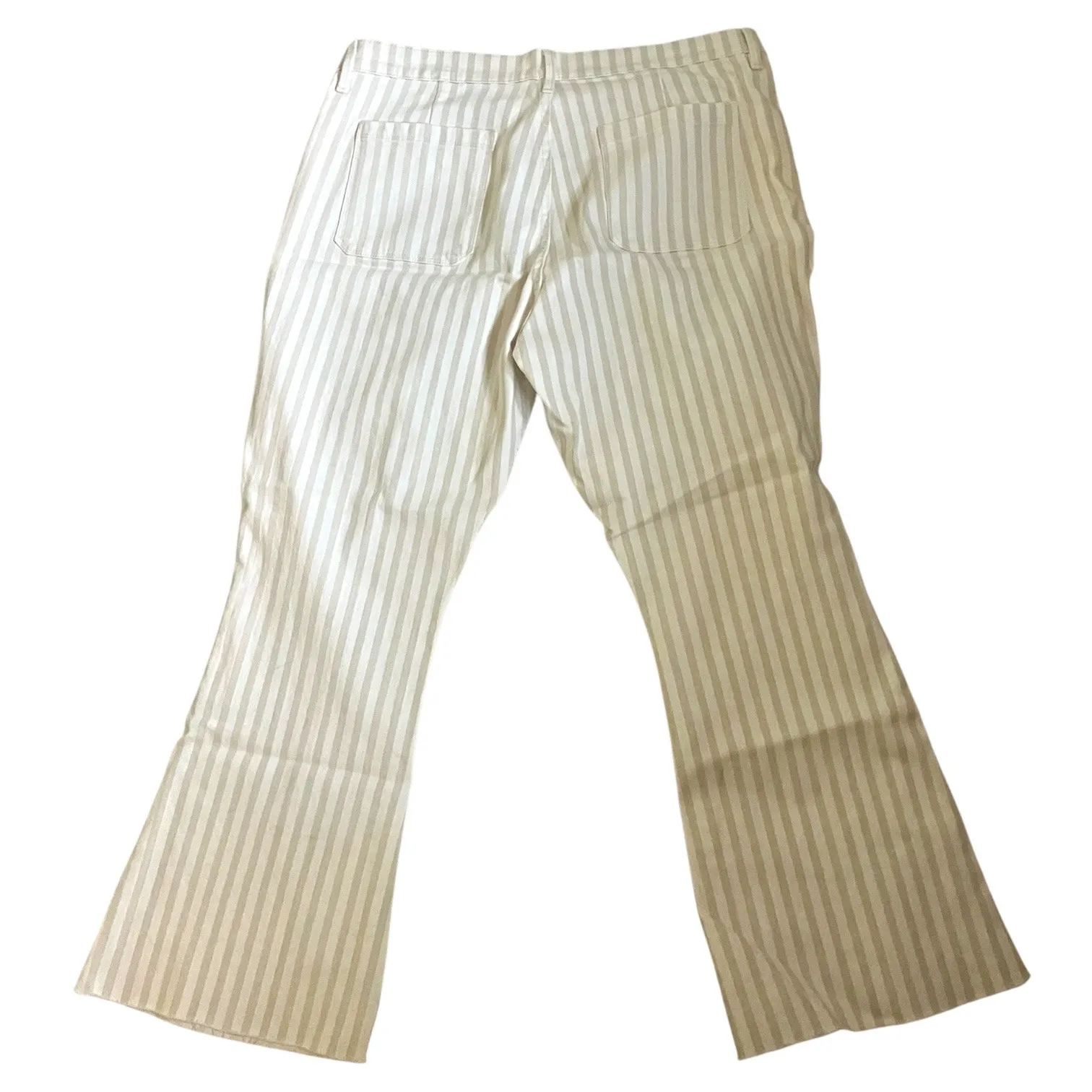 FRAME Women’s Tan+White Striped Le Bardot Crop Flare Raw Edge Denim Pant-size 33 - Image 5