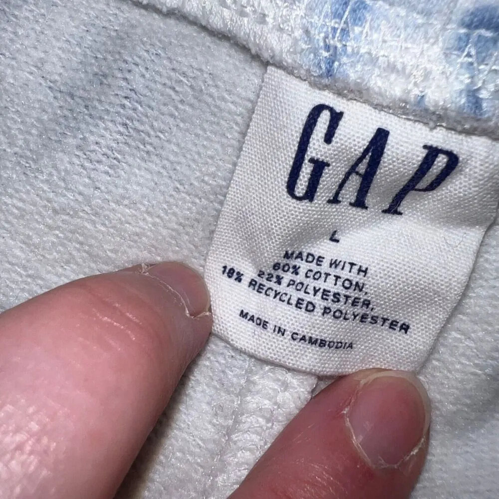 Gap Womens Sweat Shorts Tie Dye Blue White Logo Drawstring Casual Comfy Large - Image 7