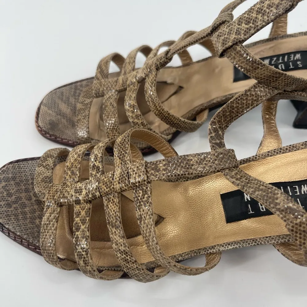 STUART WEITZMAN ZIP UP GLADIATOR HEELED SANDLES FAUX BEIGE SNAKE LEATHER size 9 - Image 3