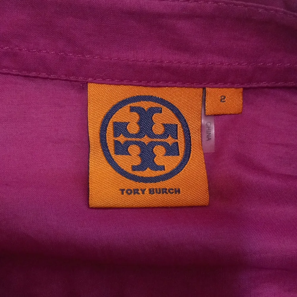 Tory Burch Brigitte Pink Purple Long Sleeve Roll Tab Button Up Blouse - Image 8