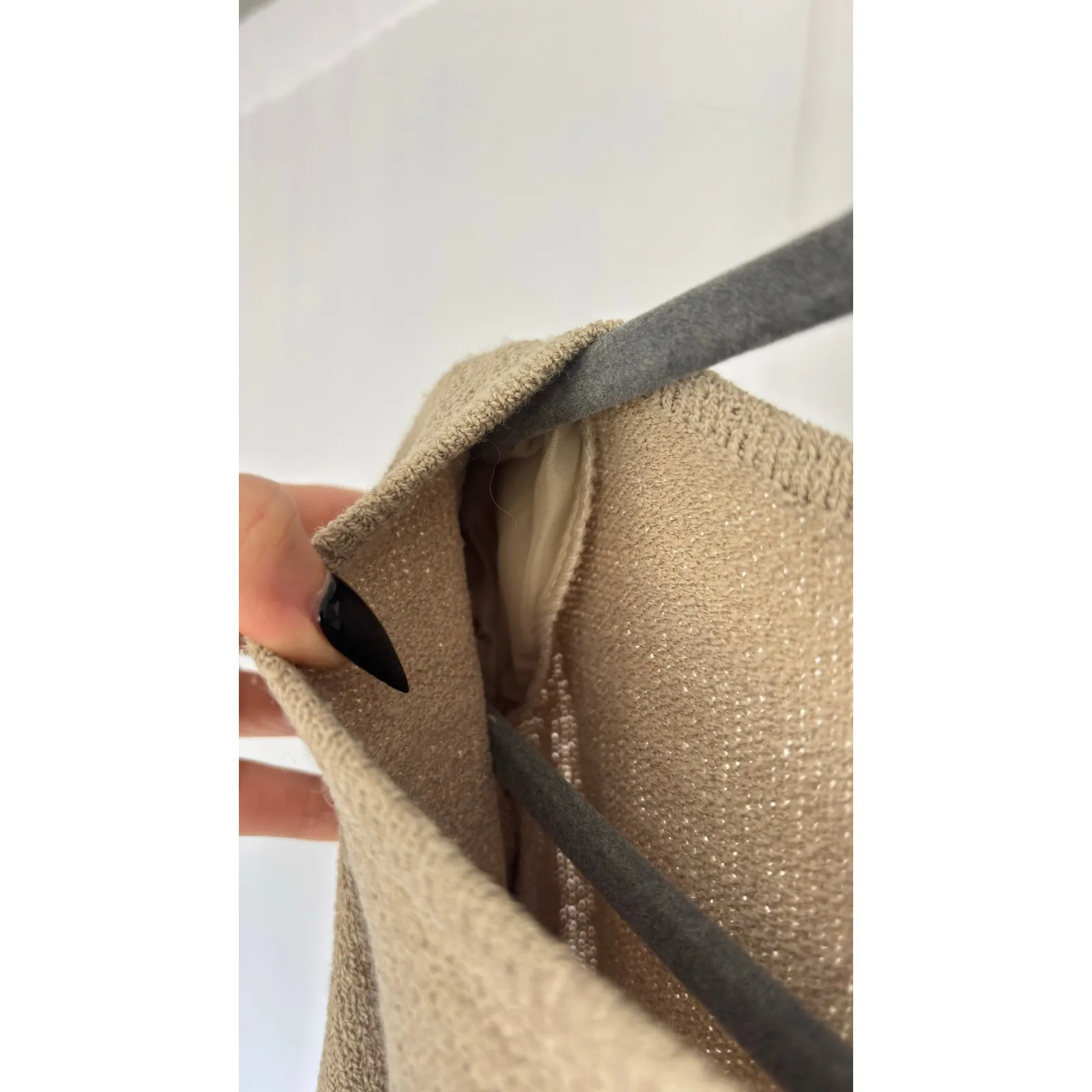 EXPRESS Tricot Knit Sweater Taupe Long Sleeve Crew Neck Women's M - Image 5