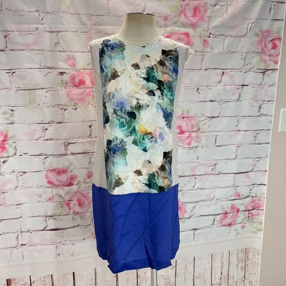 Rebecca Taylor Women's Sleeveless Enchanted Garden Silk Mini Dress Cream/Blue Si - Image 2