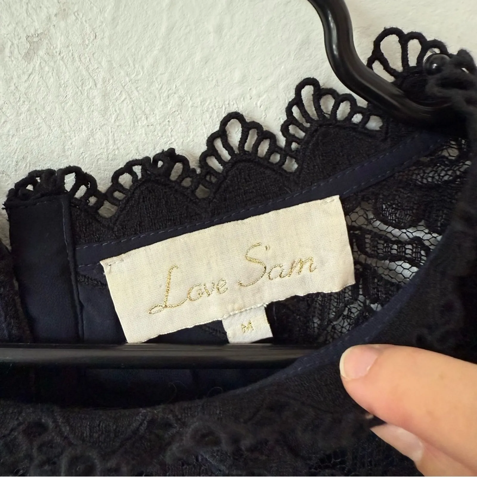 Love Sam Navy Lace High Neck Blouse Sz M - Image 3