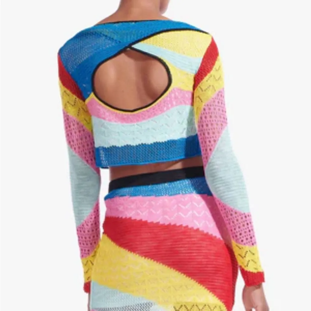 STAUD Rainbow Stripe Crochet Lumison Top Pink - Image 3