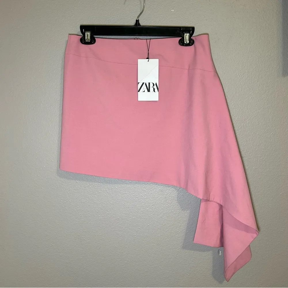 NEW ZARA pink asymmetric wool blend mini skirt women’s size small - Image 3