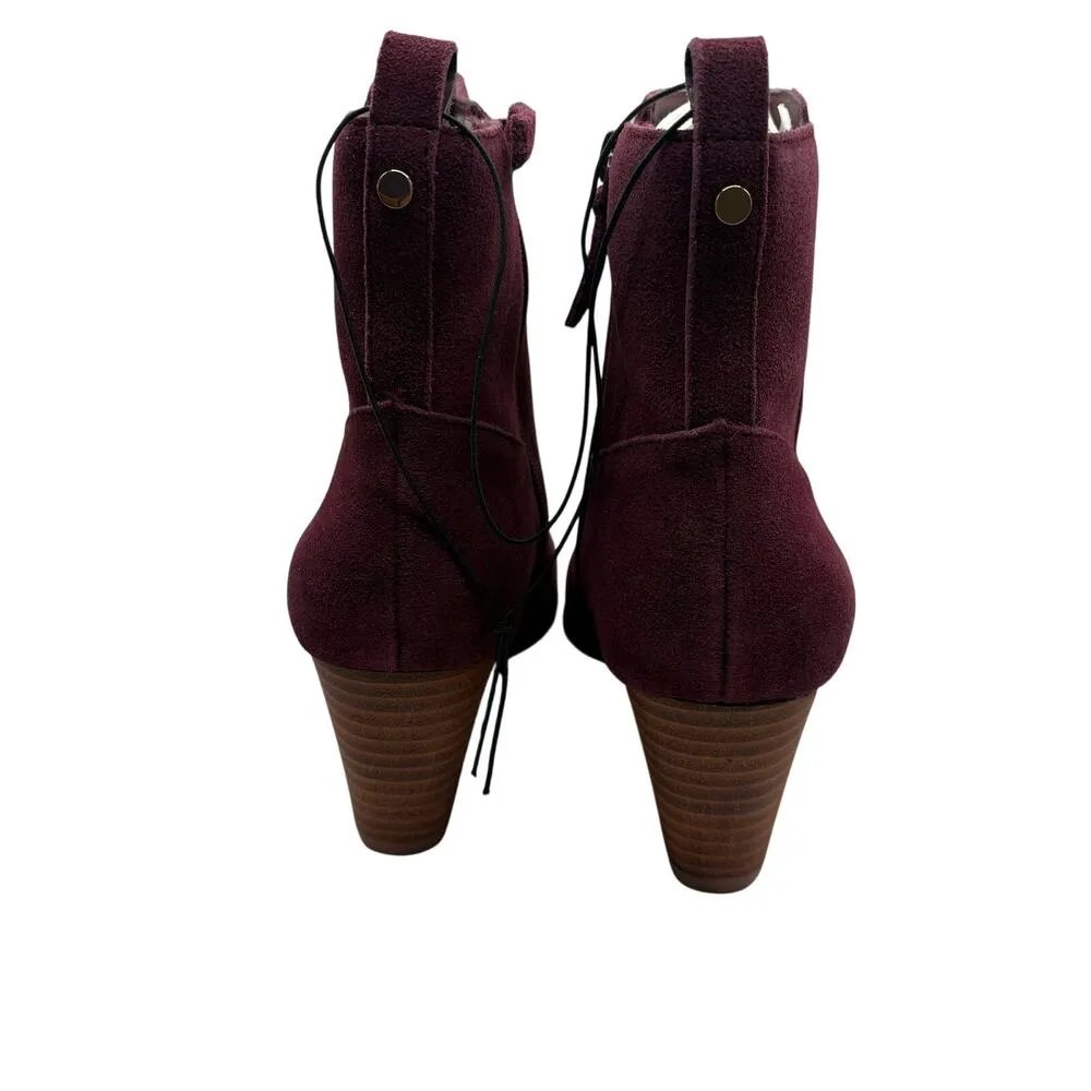 Violet & Red Jay Jay Ankle Boots Wedge Suede Burgundy SZ 8 Leather Boho Festival Purple - Image 4