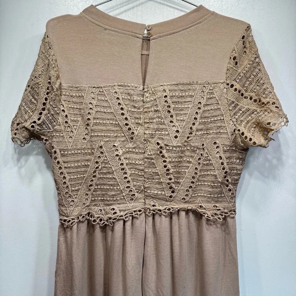 Tan Beige Knit Crochet Lace Midi Dress Doe & Rae ModCloth Cottagecore Boho Fairy - Image 14