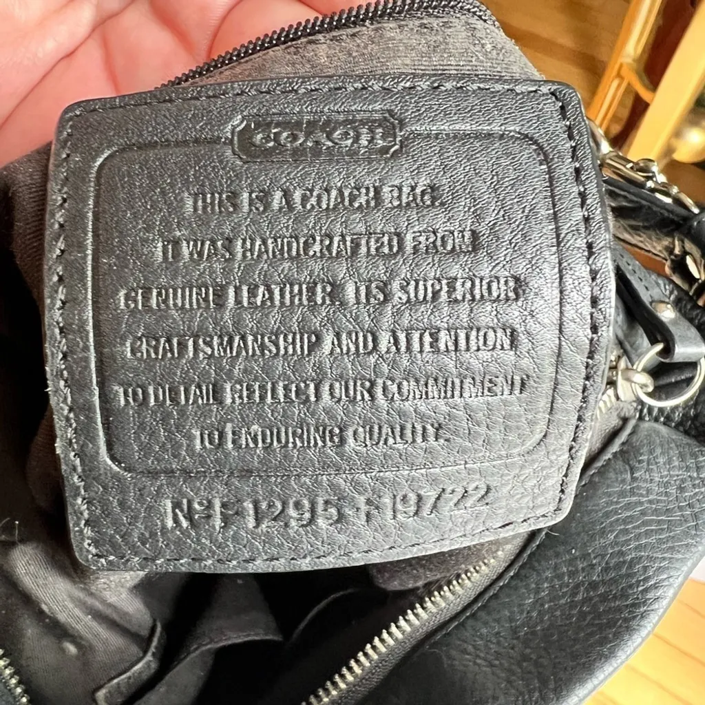 Coach Black Pebbled Leather Crossbody Bag – Style F19722 – Silver Chain Detail - Image 6