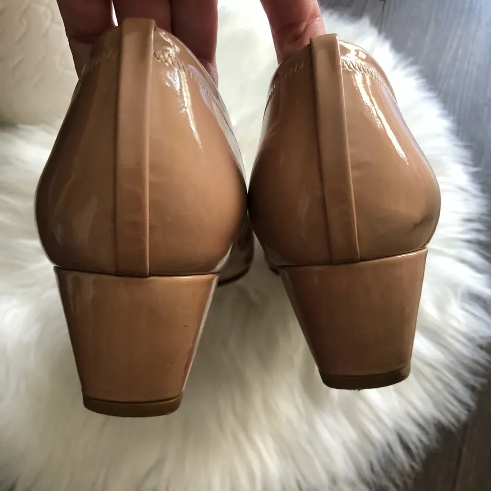 Stuart Weitzman patent peep toe bow wedge heels - Image 8