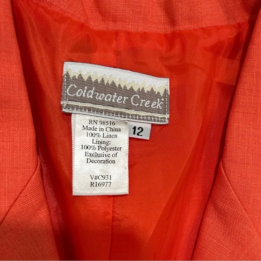 Vintage Coldwater Creek Button Up Linen Midi Dress Satin Lined Coral Size 12 - Image 4
