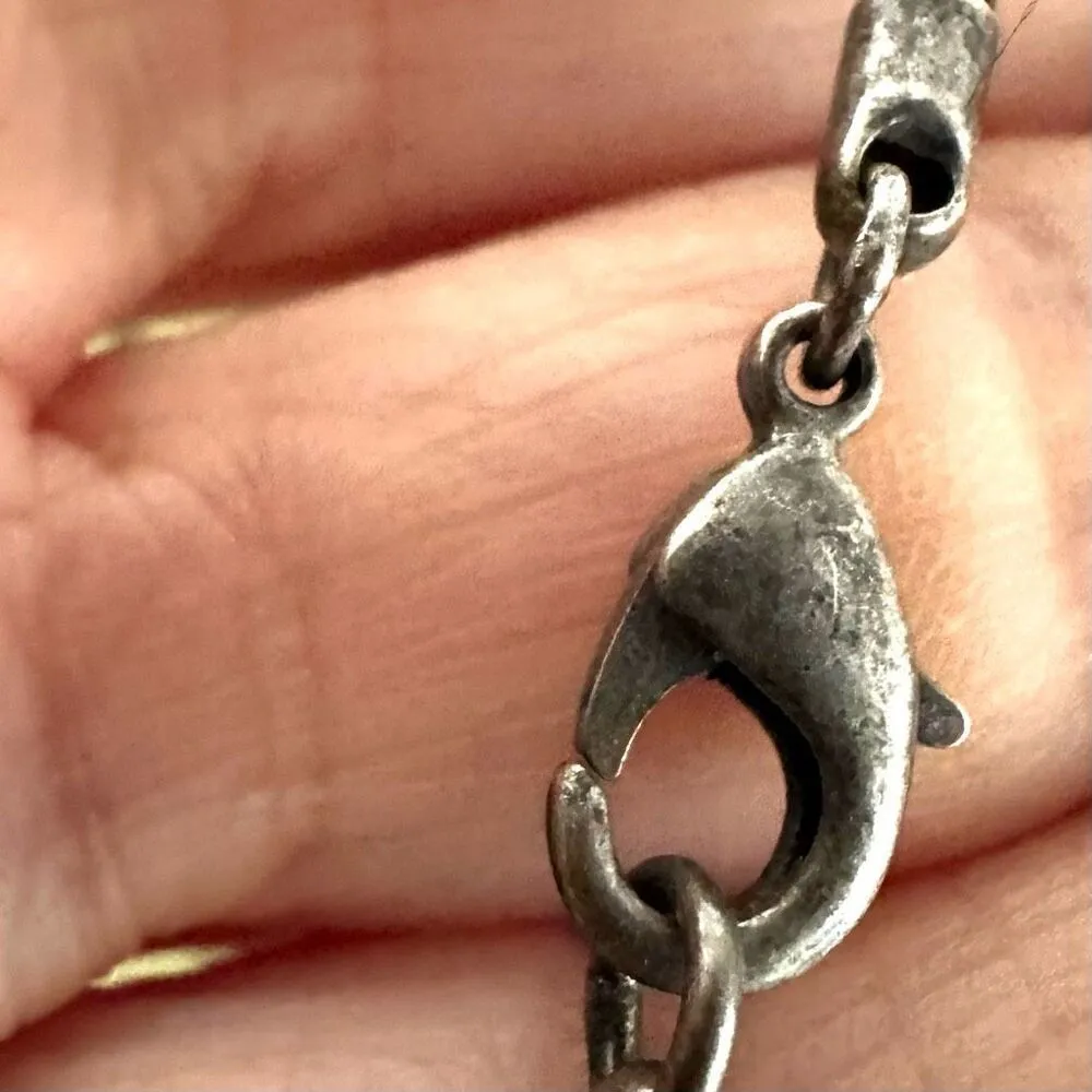 Vintage Wooden flower heart pendant necklace on cord sterling silver clasp Pink - Image 8