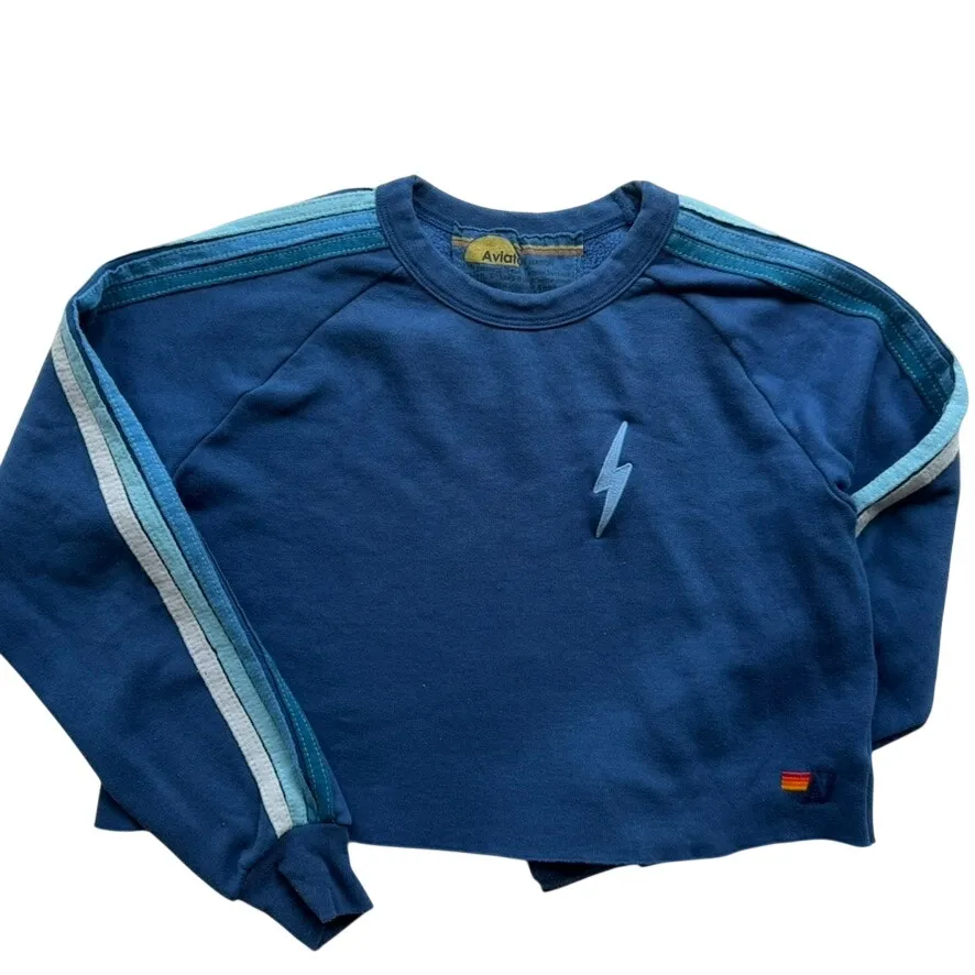 Aviator Nation Bolt Embroidery Cropped Classic Sweatshirt Size Small Royal Blue - Image 2