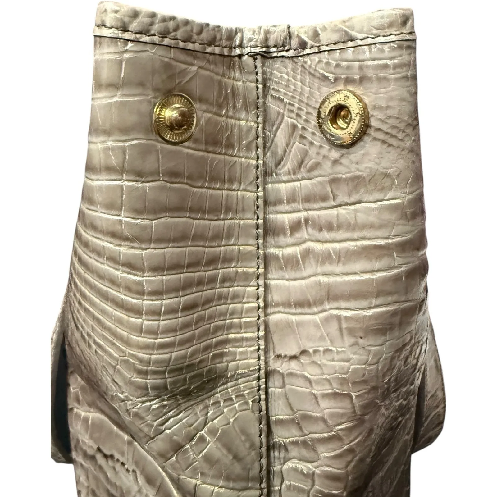 Brahmin Melbourne Croc Embossed Leather Shoulder Tote Bag Taupe Gold Hardware - Image 9