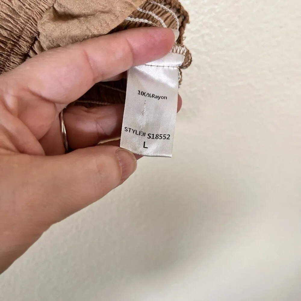 Mustard Seed  NWT Woman L Boho Ruffled Smocking Crop Top Rust Fall Balloon Sleeve - Image 9