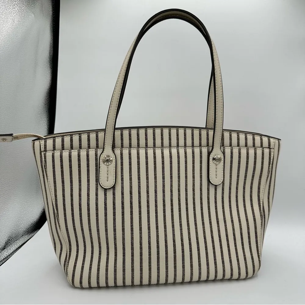 Henri Bendel West 57th Striped Domed Satchel Ivory Grey Stripe Gold Hardware - Image 6