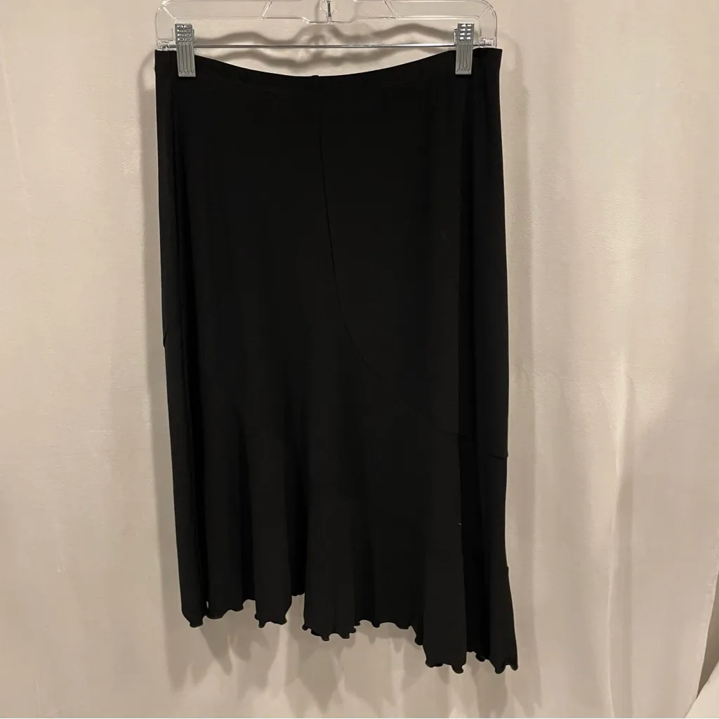 Vintage Y2K jersey knit black whimsigoth asymmetrical hem midi pull on skirt Size L - Image 7