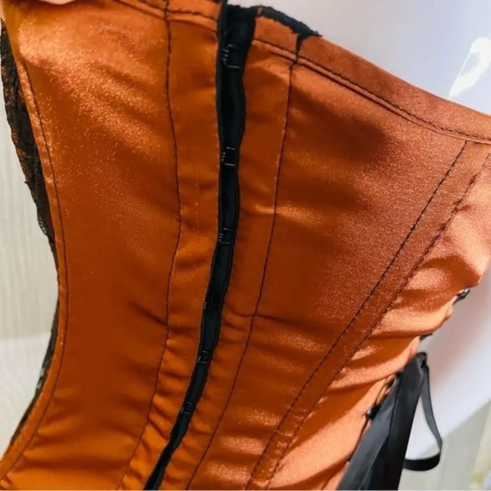 Fredricks of Hollywood brown and black lace corset top with stocking clips 34 - Image 4