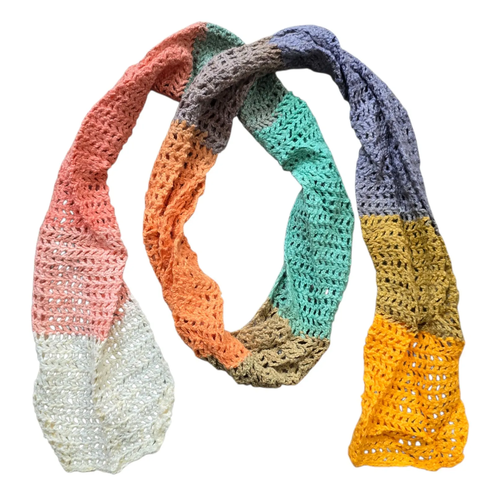Y2K Vintage Multicolor Chunky Knit Cottage Granny Swan Cozy Wrap Shawl Scarf OS Orange - Image 5