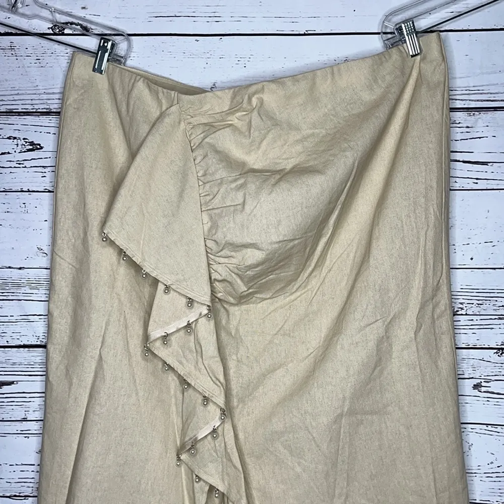 Eloquii NWT Size 22 Tan - Pearl Embellished Fringe Linen Blend Midi Skirt - Image 2