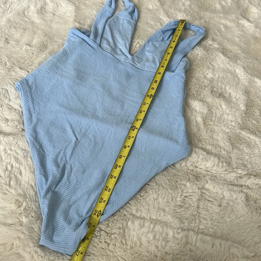 Bella Dahl Knotted Strap Light Blue Textured Swimsuit - Image 5