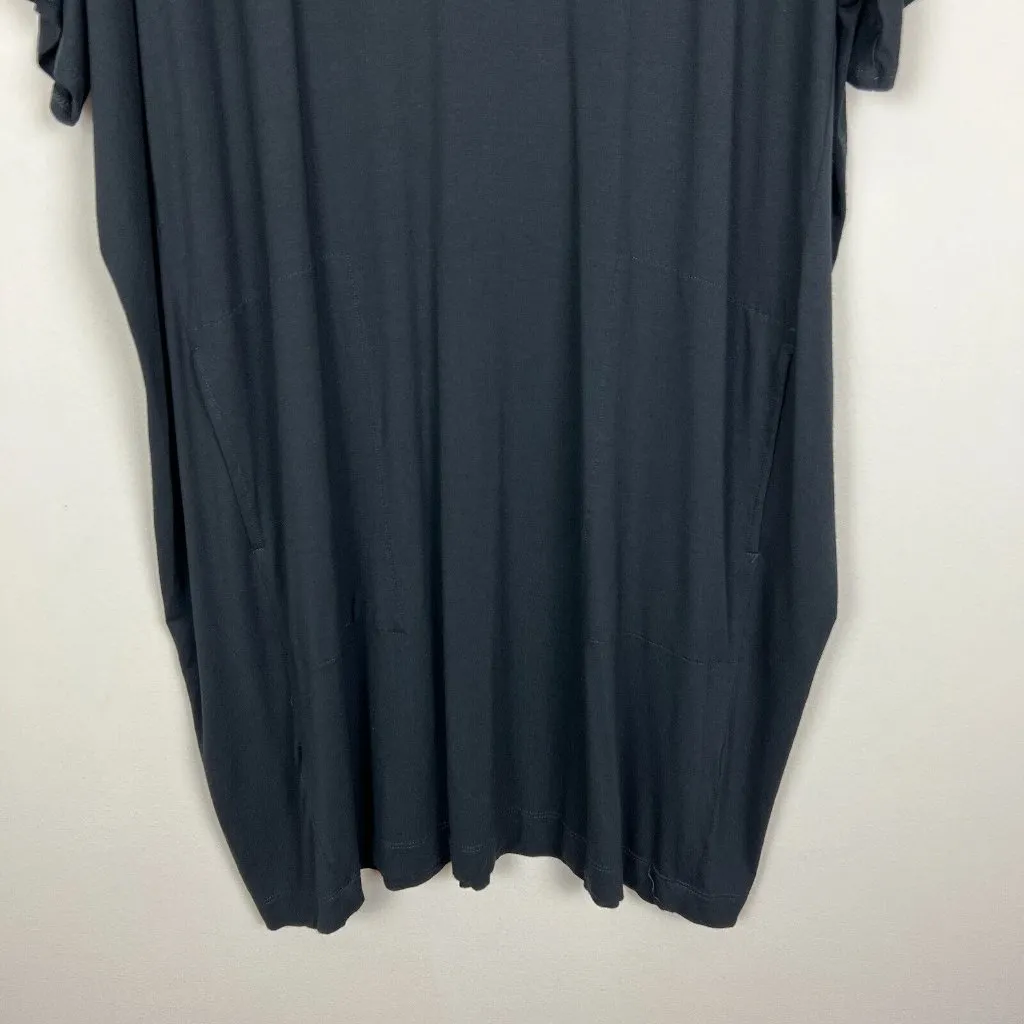 Eileen Fisher T-Shirt Dress Large Black Jersey Knit Relaxed Oversized Fit Pocket - Image 3