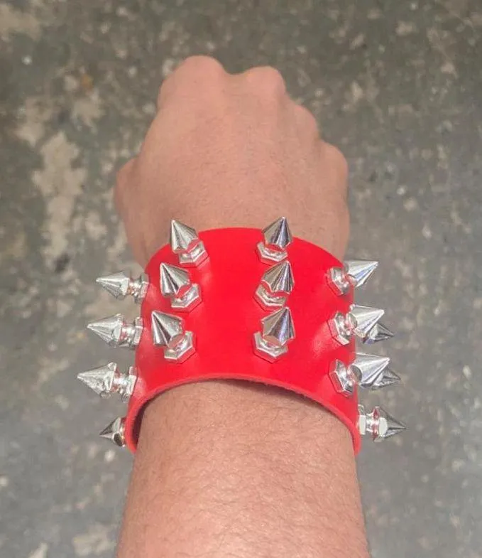 Gothic Studded Red Bracelet Choker Punk Spike Rivets Cuff Wristband Adjustable - Image 2