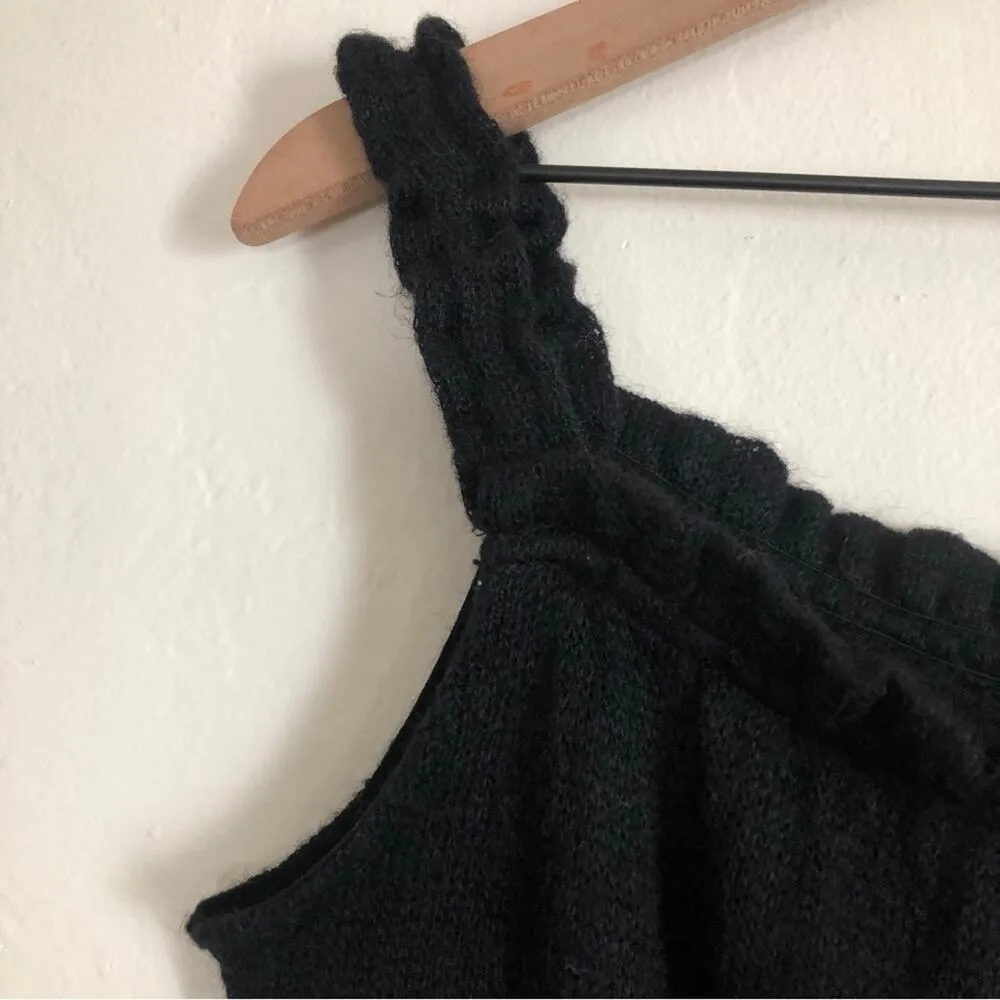 Tara Jarmon Kemi Black Knit Mohair Ruffle Neck Straps Peplum Tank Blouse Top Size 8 - Image 3