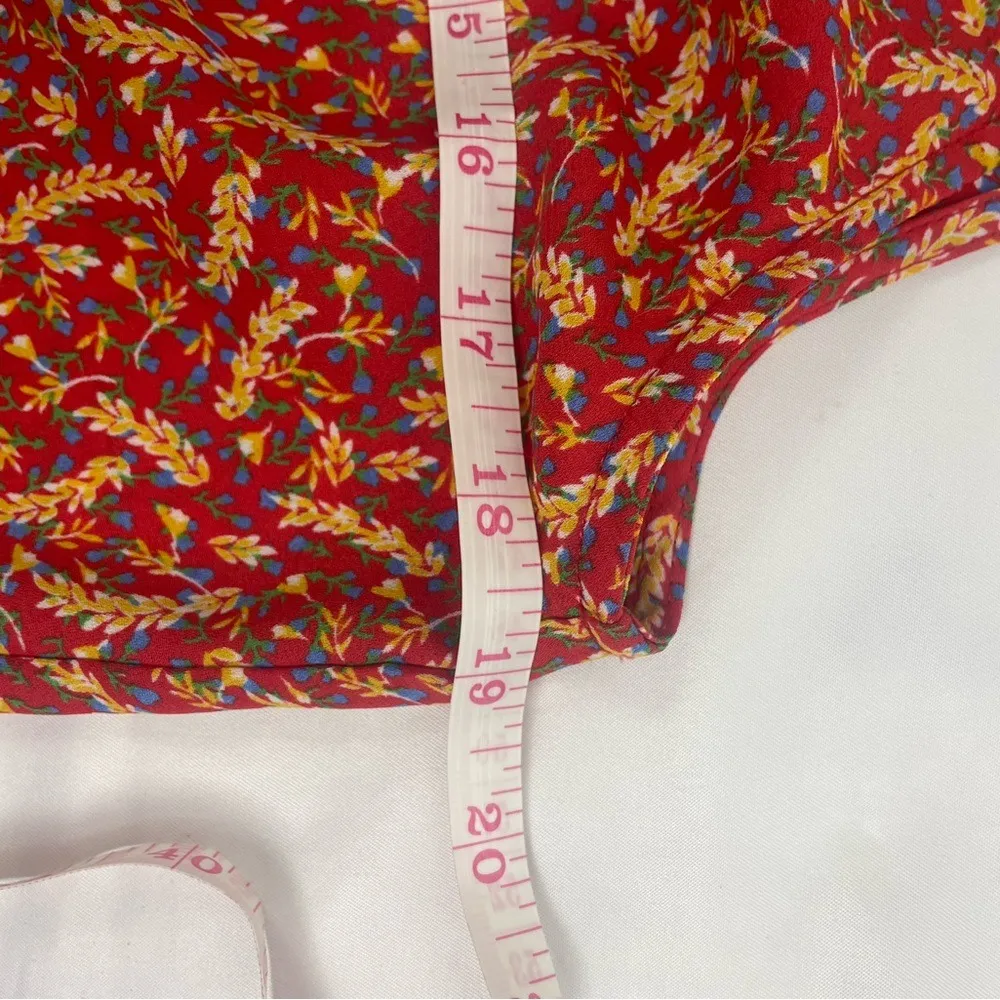 Red Floral Ruched V‎ Neck Peplum Tank Top Womens Small - Image 7