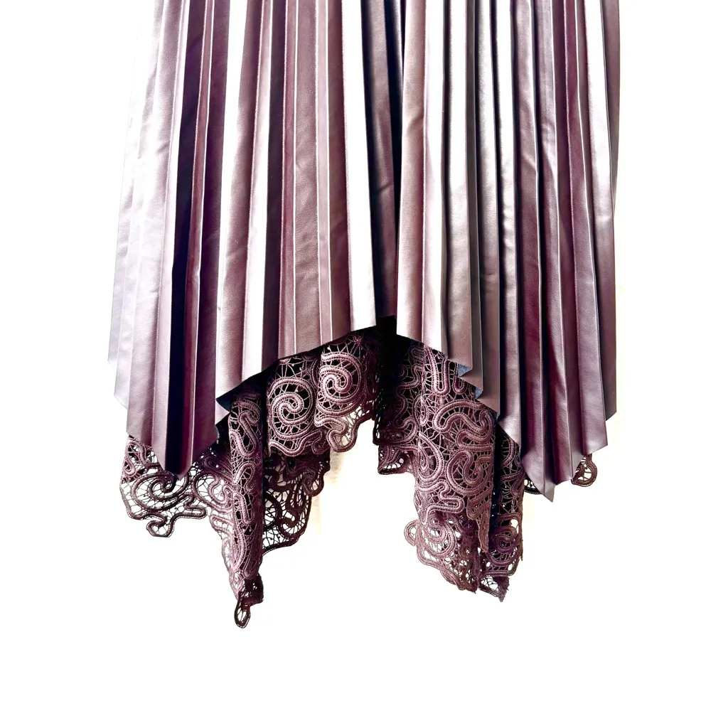 Boston Proper Dark Brown Faux Leather Pleated Midi Dress Size 4 - Image 5