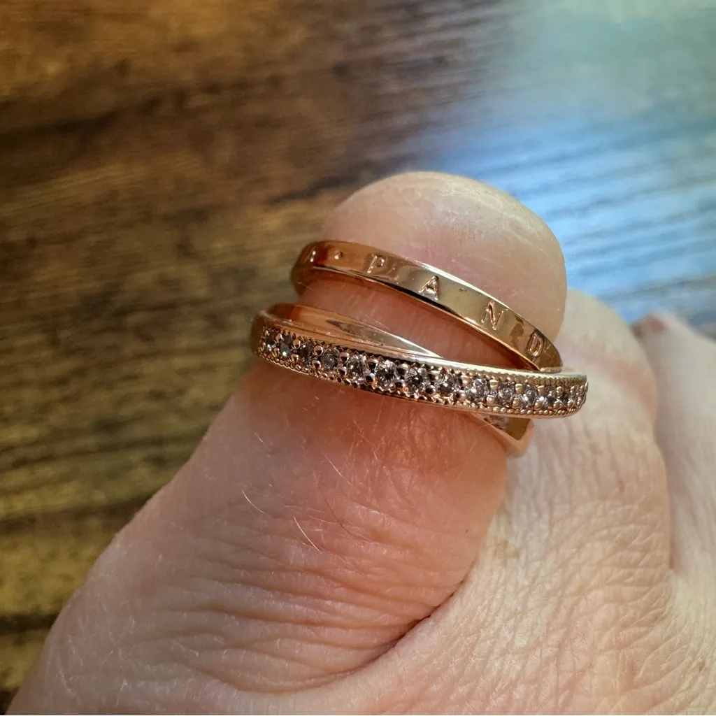 Pandora Crossover Pavé Triple Band Ring 14k Rose Gold Plating Size 4.5 - Image 5