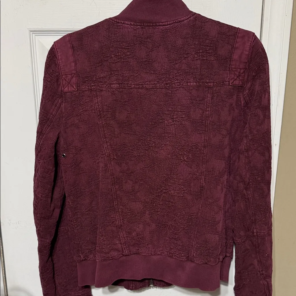 Marrakech Women's Textured Bomber Jacket in Deep Burgundy Red Size L - Image 3