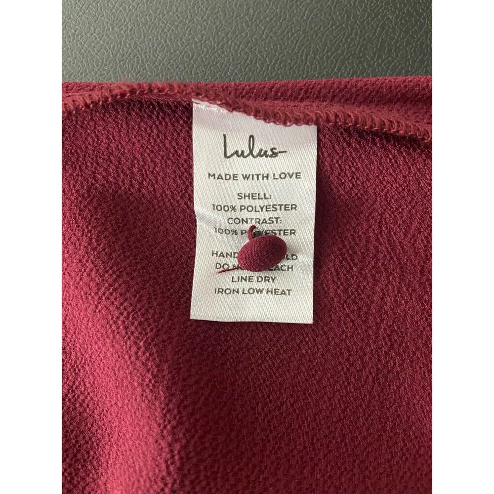 Lulus Sheer Floral Sleeve Blouse Top Womens S Embroidery Keyhole Back Burgundy - Image 9