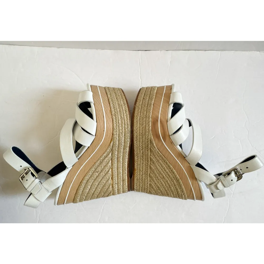 Ralph Lauren Purple Label Erin Espadrille Wedge Platform White Leather 37.5 Size 6.5 - Image 4