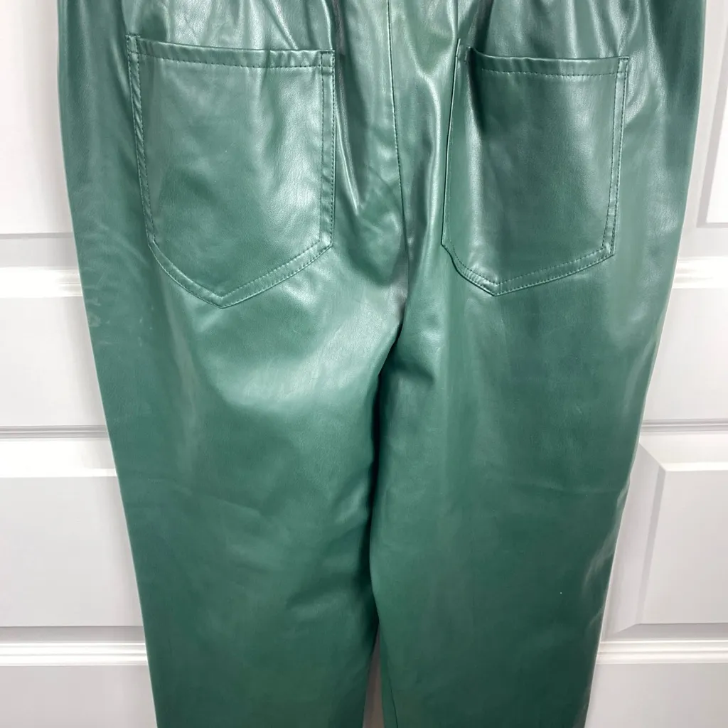 ZARA Women’s Dark Forest Green Faux Leather High Waist Skinny Leg Pants Small SM - Image 5