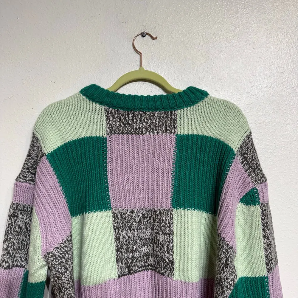 For Love & Lemons Green Colorblock Finley Cropped Oversized Sweater Sz XS NWT - Image 11