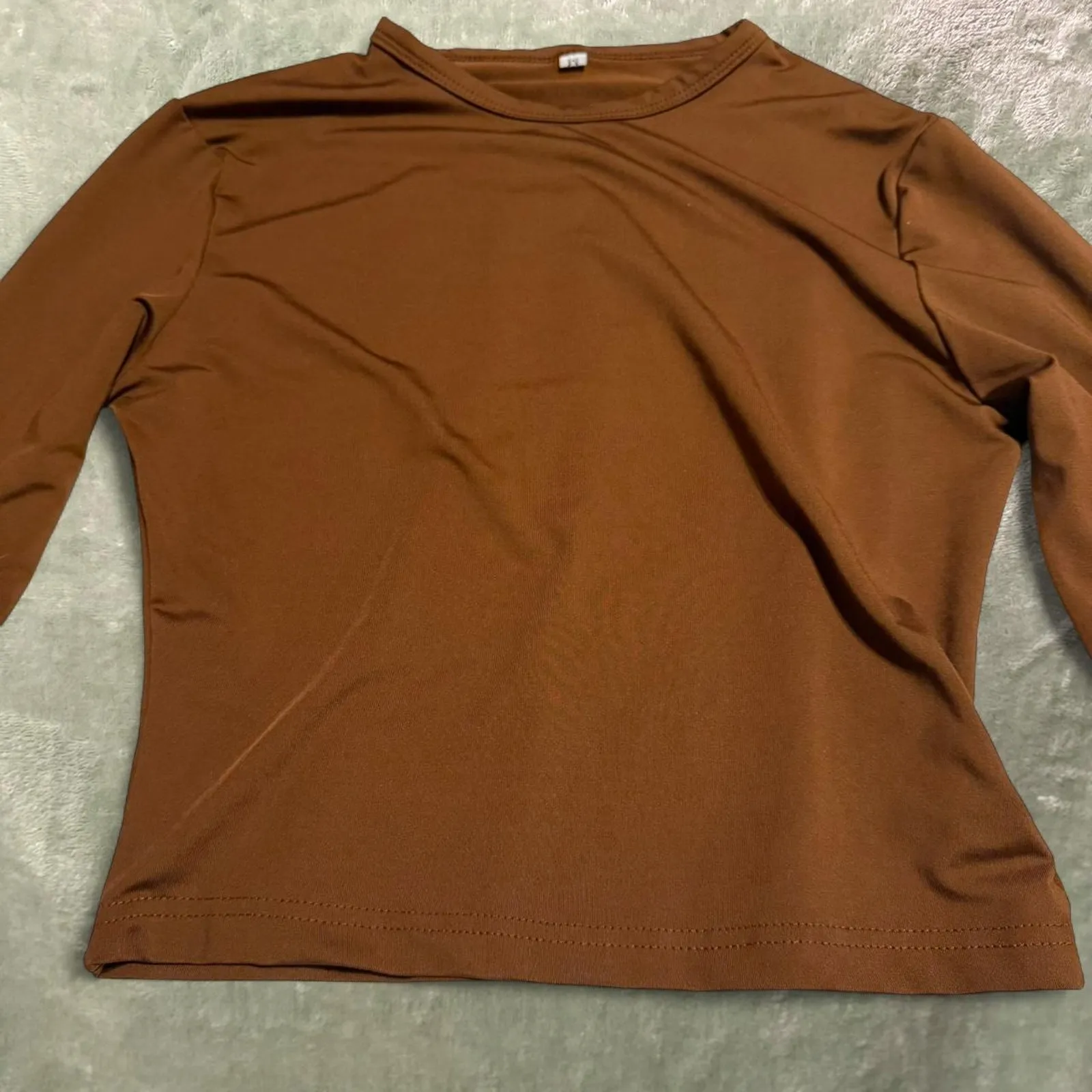 Brown Cropped Long Sleeve Top -M - Image 2
