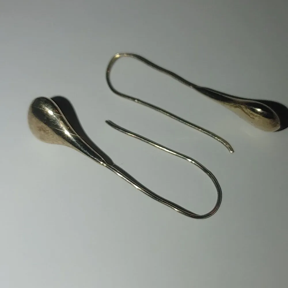 Teardrop Hook Earrings Long Sterling Silver Inch and Half Adjustable Bends Gold - Image 6