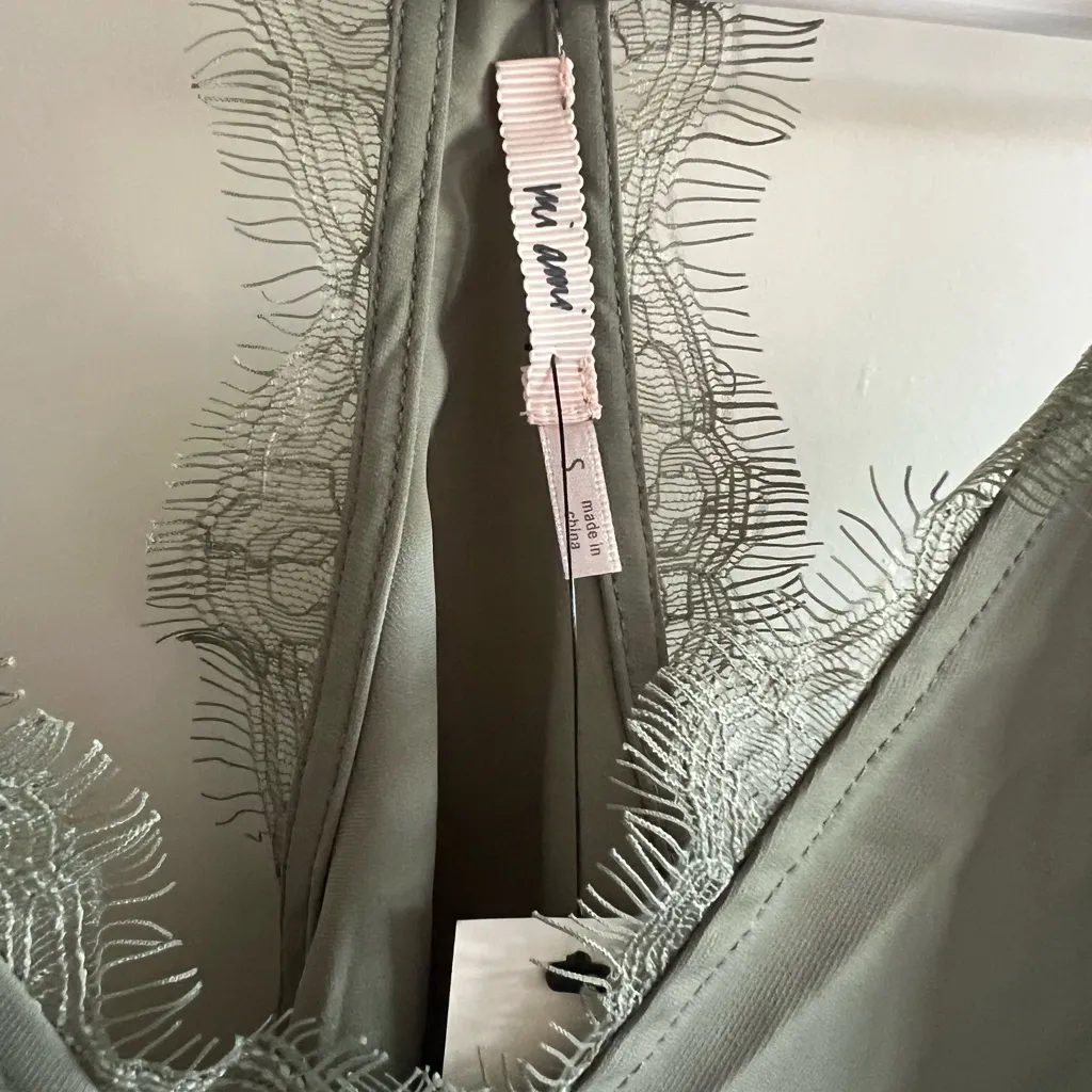 Miami Sage Green Lace Trim Tank Top - Image 2