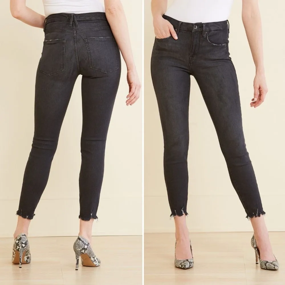 Good American Jeans Good Legs Crop Raw Hem Distressed Black Wash Size 30 | 10 - Image 16