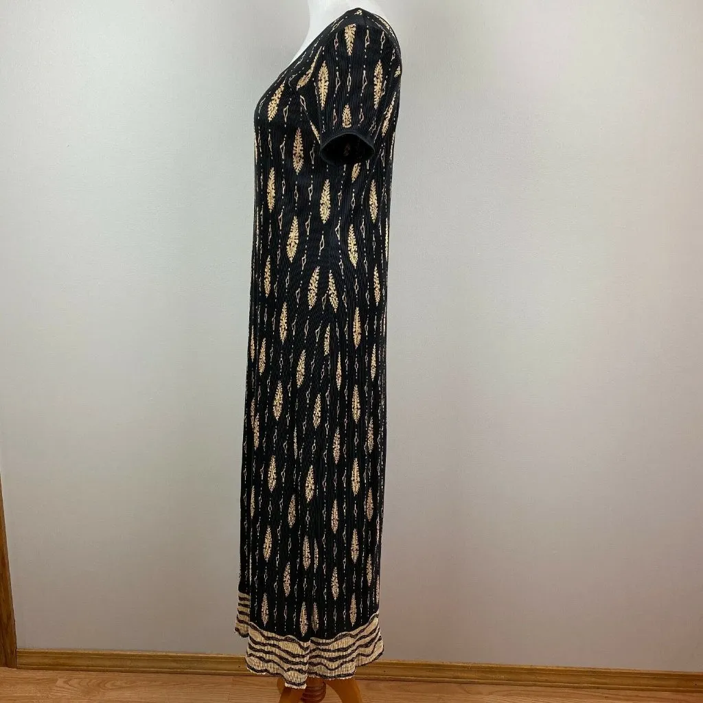 Virgo Dress 8 Maxi Black Beige Ribbed Slinky Scoop Neck‎ Shoulder Pads Vintage - Image 4