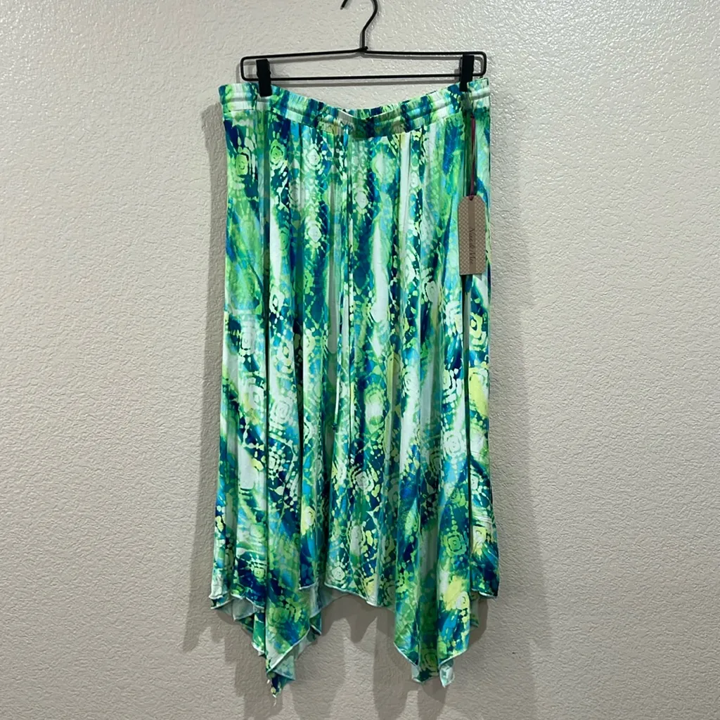 Nina & Mee NWT Blue Green Tie Dye Asymmetrical Colorful Skirt Size 1X - Image 4