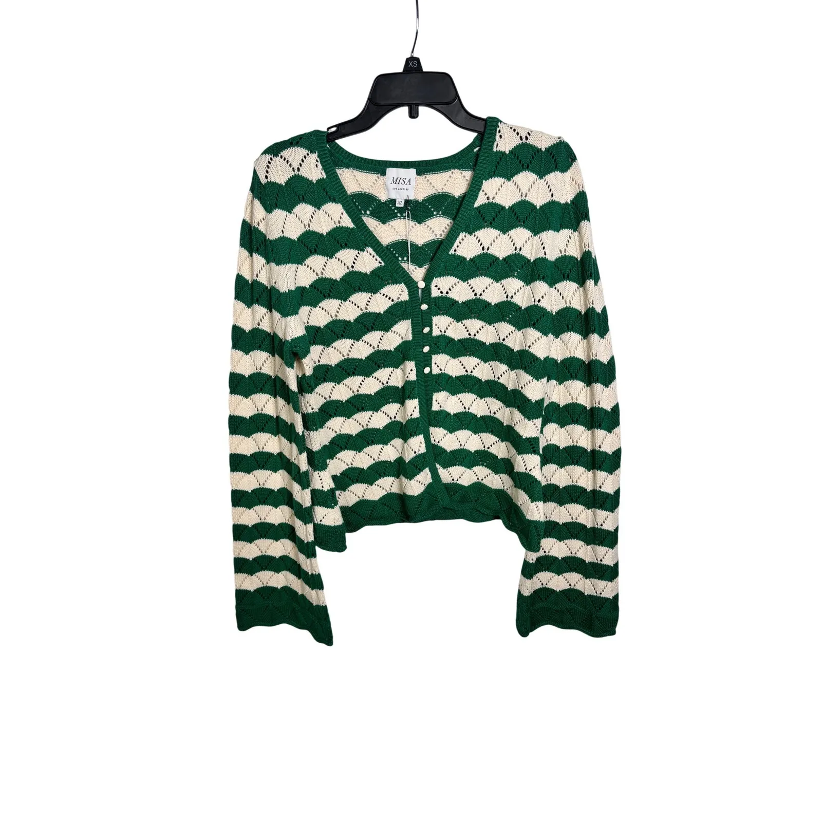 MISA LOS ANGELES Womens Green Cream Chevron Knit Cardigan Sweater Size XL - Image 5